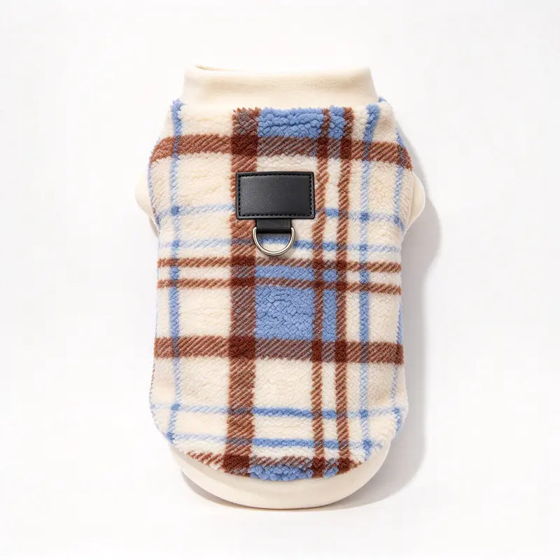 Plaid Dog Hoodie, Warm Fleece Pet Sweater with Leash Hole, Winter Dog & Cat Clothes for Small & Medium Dogs, Puppy Apparel for Cold Weather, Outdoor Walks, Daily Wear, Travel & Holiday Pet Outfits,Outdoor