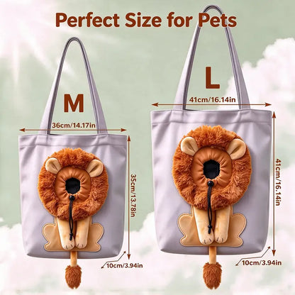 Lion Shaped Head Out Pet Tote Bag - Breathable Canvas Dog Cat Carrier, Soft Portable Safety Bag for Small Dogs Cats Puppy Indoor Outdoor Travel (Silver Grey)