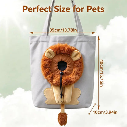 Lion Shaped Head Out Pet Tote Bag - Breathable Canvas Dog Cat Carrier, Soft Portable Safety Bag for Small Dogs Cats Puppy Indoor Outdoor Travel (Silver Grey)