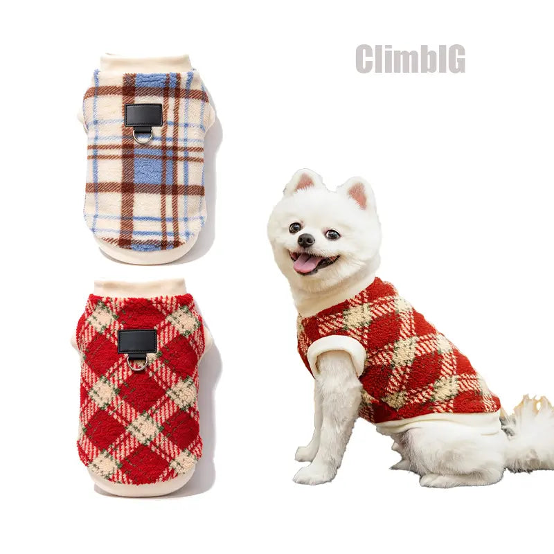 Plaid Dog Hoodie, Warm Fleece Pet Sweater with Leash Hole, Winter Dog & Cat Clothes for Small & Medium Dogs, Puppy Apparel for Cold Weather, Outdoor Walks, Daily Wear, Travel & Holiday Pet Outfits,Outdoor