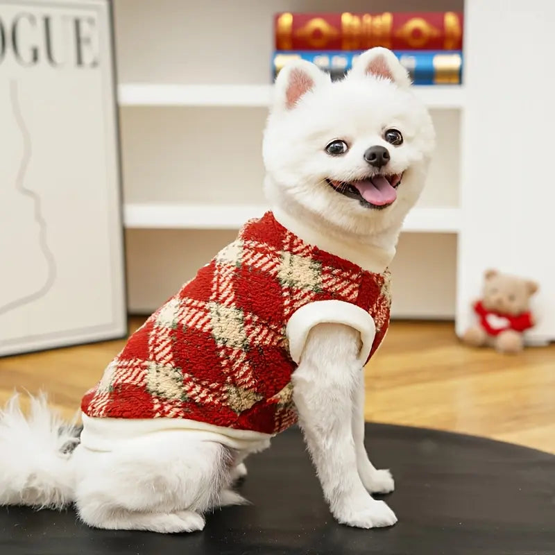 Plaid Dog Hoodie, Warm Fleece Pet Sweater with Leash Hole, Winter Dog & Cat Clothes for Small & Medium Dogs, Puppy Apparel for Cold Weather, Outdoor Walks, Daily Wear, Travel & Holiday Pet Outfits,Outdoor