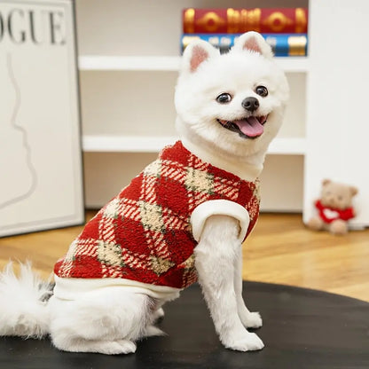 Plaid Dog Hoodie, Warm Fleece Pet Sweater with Leash Hole, Winter Dog & Cat Clothes for Small & Medium Dogs, Puppy Apparel for Cold Weather, Outdoor Walks, Daily Wear, Travel & Holiday Pet Outfits,Outdoor
