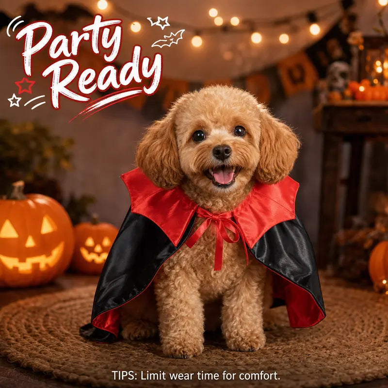 Pet Vampire Cape & Bat Wings Clothing Set - Fun Look Halloween Party Wear for Small to Large Cats and Dogs, Measure Neck for Proper Fit,Familyfun