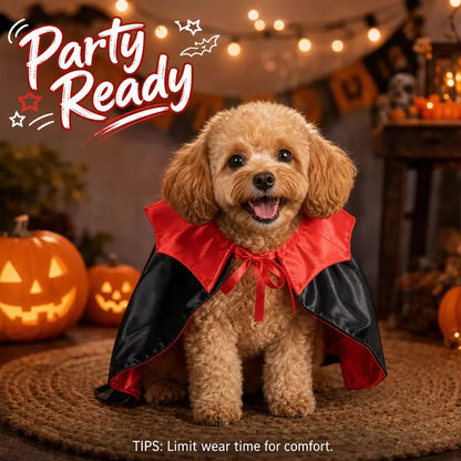 Pet Vampire Cape & Bat Wings Clothing Set - Fun Look Halloween Party Wear for Small to Large Cats and Dogs, Measure Neck for Proper Fit,Familyfun