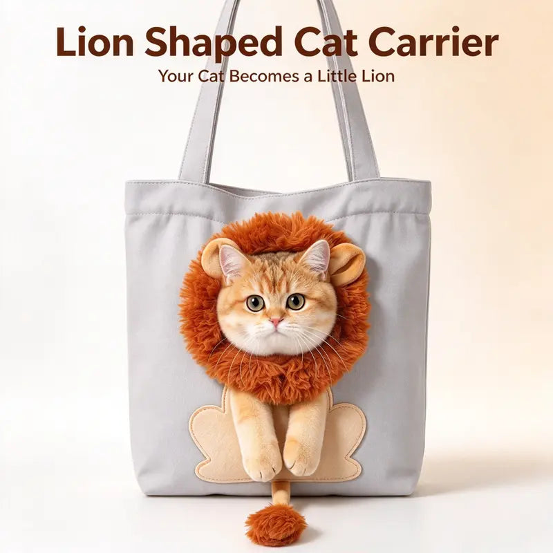 Lion Shaped Head Out Pet Tote Bag - Breathable Canvas Dog Cat Carrier, Soft Portable Safety Bag for Small Dogs Cats Puppy Indoor Outdoor Travel (Silver Grey)