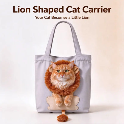 Lion Shaped Head Out Pet Tote Bag - Breathable Canvas Dog Cat Carrier, Soft Portable Safety Bag for Small Dogs Cats Puppy Indoor Outdoor Travel (Silver Grey)