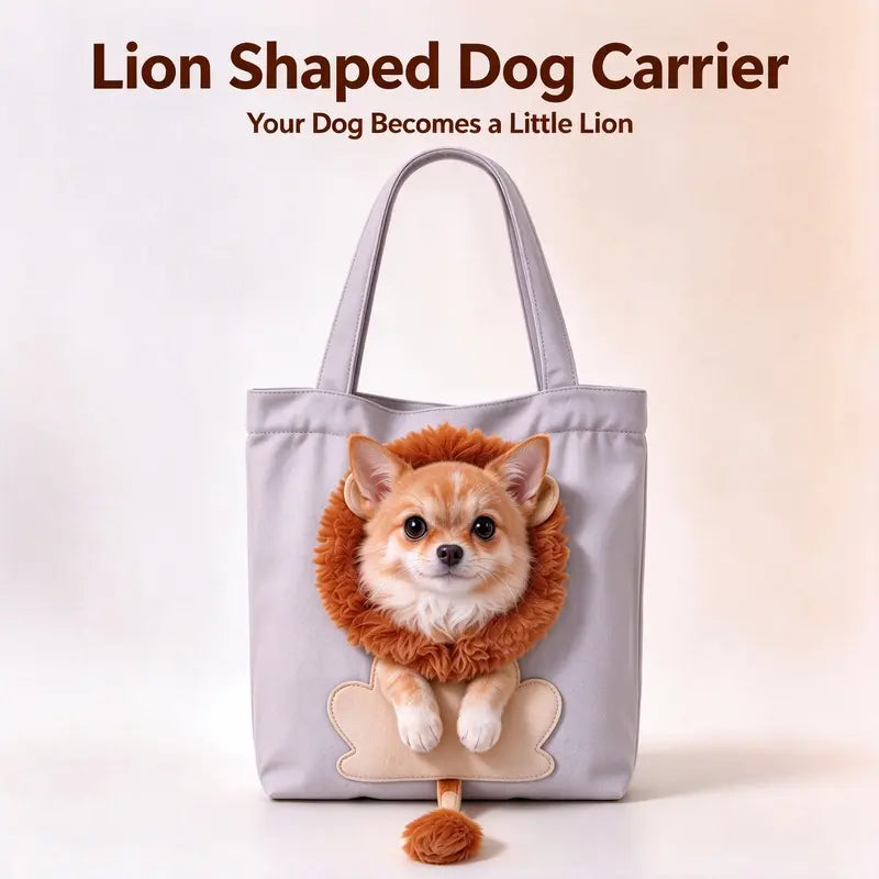 Lion Shaped Head Out Pet Tote Bag - Breathable Canvas Dog Cat Carrier, Soft Portable Safety Bag for Small Dogs Cats Puppy Indoor Outdoor Travel (Silver Grey)