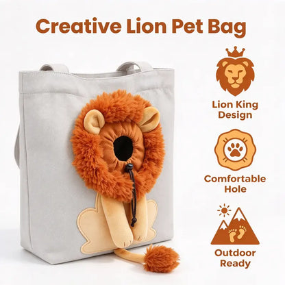 Lion Shaped Head Out Pet Tote Bag - Breathable Canvas Dog Cat Carrier, Soft Portable Safety Bag for Small Dogs Cats Puppy Indoor Outdoor Travel (Silver Grey)