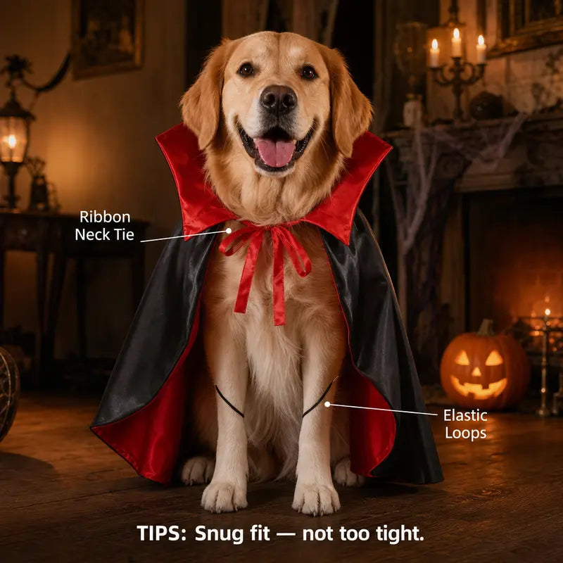 Pet Vampire Cape & Bat Wings Clothing Set - Fun Look Halloween Party Wear for Small to Large Cats and Dogs, Measure Neck for Proper Fit,Familyfun
