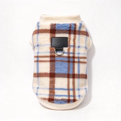 Plaid Dog Hoodie, Warm Fleece Pet Sweater with Leash Hole, Winter Dog & Cat Clothes for Small & Medium Dogs, Puppy Apparel for Cold Weather, Outdoor Walks, Daily Wear, Travel & Holiday Pet Outfits,Outdoor