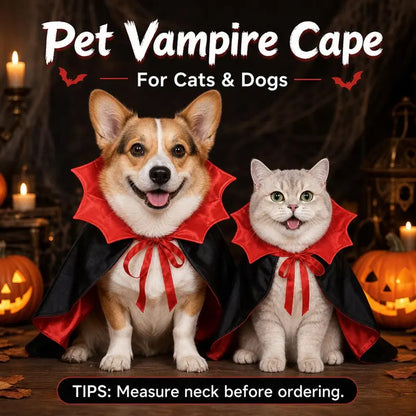 Pet Vampire Cape & Bat Wings Clothing Set - Fun Look Halloween Party Wear for Small to Large Cats and Dogs, Measure Neck for Proper Fit,Familyfun