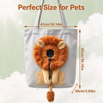 Lion Shaped Head Out Pet Tote Bag - Breathable Canvas Dog Cat Carrier, Soft Portable Safety Bag for Small Dogs Cats Puppy Indoor Outdoor Travel (Silver Grey)