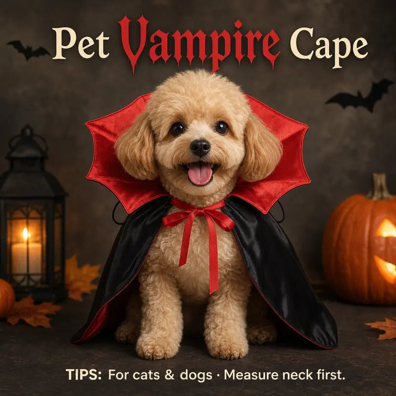 Pet Vampire Cape & Bat Wings Clothing Set - Fun Look Halloween Party Wear for Small to Large Cats and Dogs, Measure Neck for Proper Fit,Familyfun
