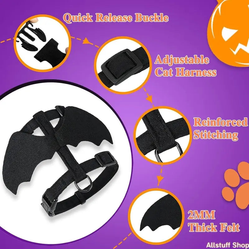 Get Your Furry Friend Ready for Halloween with the 2026 Unisex Bat Wing Mesh Vest Harness! Perfect for Small Pets, Escape-Proof & Lightweight for Fun Walks and Cosplay Adventures! 🦇🎃✨