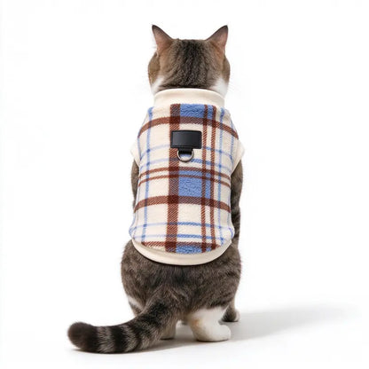 Plaid Dog Hoodie, Warm Fleece Pet Sweater with Leash Hole, Winter Dog & Cat Clothes for Small & Medium Dogs, Puppy Apparel for Cold Weather, Outdoor Walks, Daily Wear, Travel & Holiday Pet Outfits,Outdoor