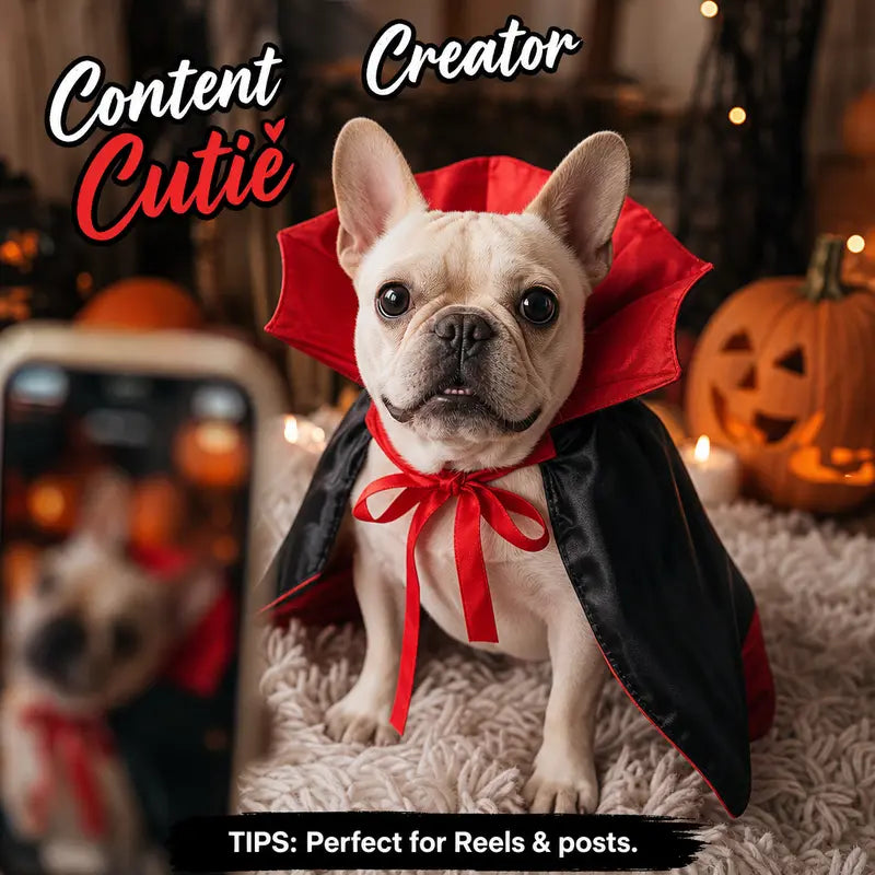 Pet Vampire Cape & Bat Wings Clothing Set - Fun Look Halloween Party Wear for Small to Large Cats and Dogs, Measure Neck for Proper Fit,Familyfun