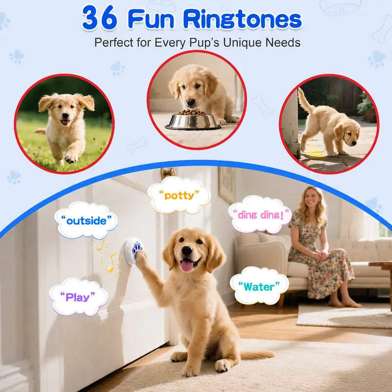 Chunhee Dog Potty Training Doorbell Kit - Chew-Proof, 36 Custom Sounds, 0-115Db Adjustable Volume, Touch Button, Potty Alert, Indoor & Outdoor Pet Supply for Accident Reduction