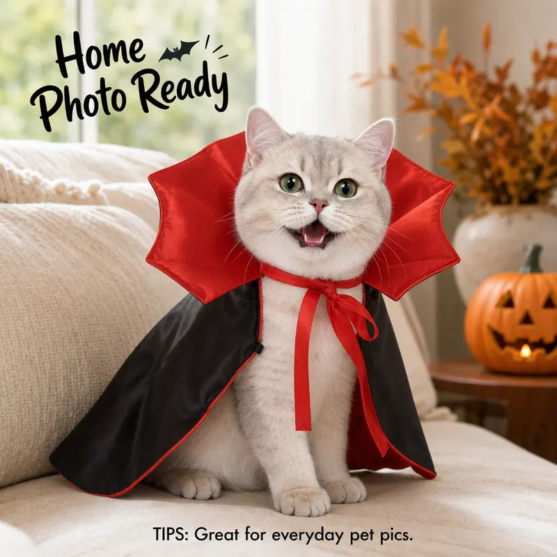 Pet Vampire Cape & Bat Wings Clothing Set - Fun Look Halloween Party Wear for Small to Large Cats and Dogs, Measure Neck for Proper Fit,Familyfun